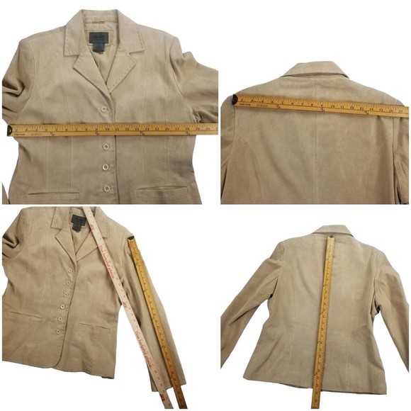 John Paul Richard Uniform Suede Leather Blazer Jacket Button Up Womens Sz 12 Tan - Picture 10 of 16